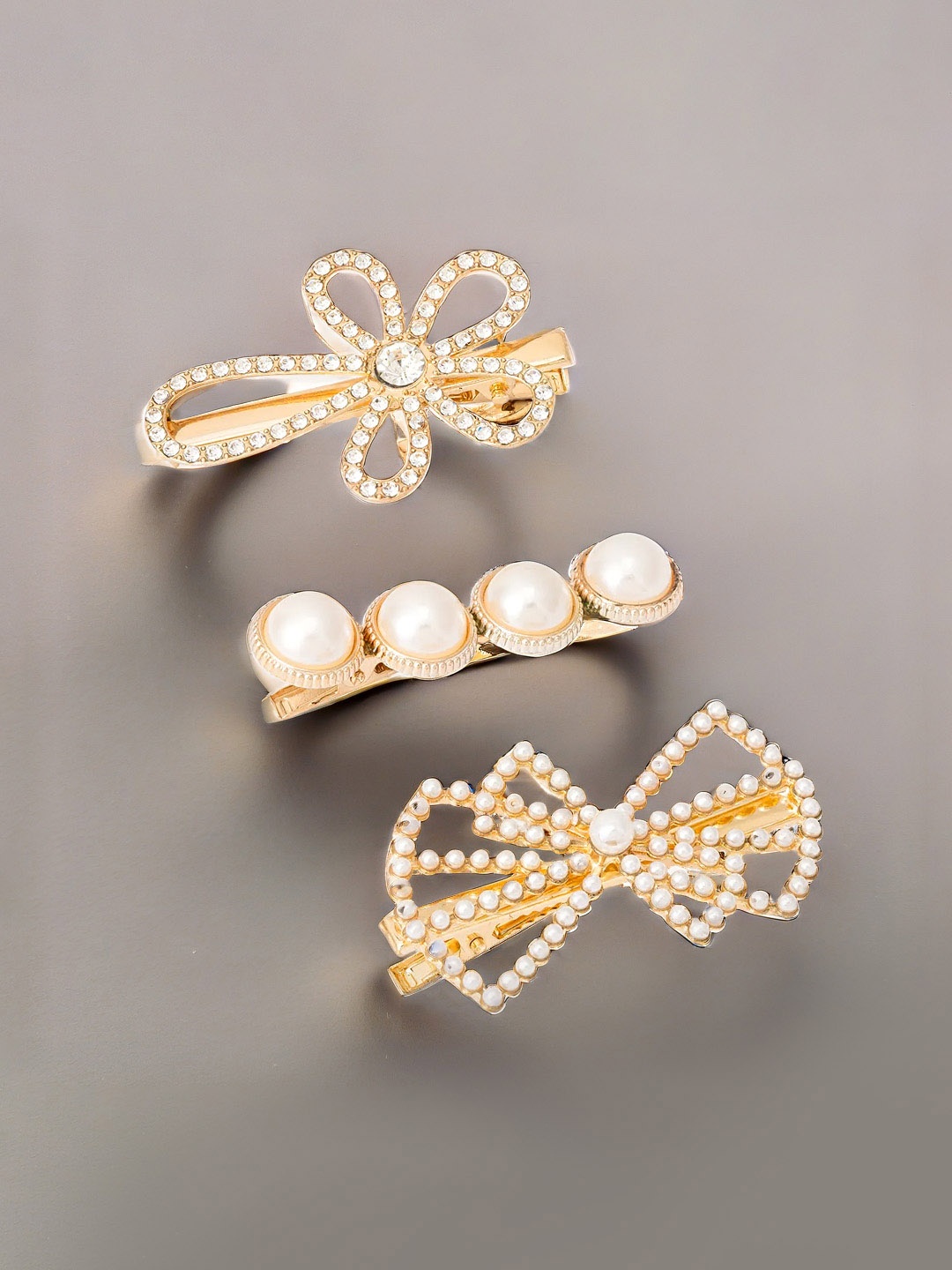

HAIR DRAMA CO. Kids Girls Set of 3 Gold Plated Embellished Alligator Hair Clip