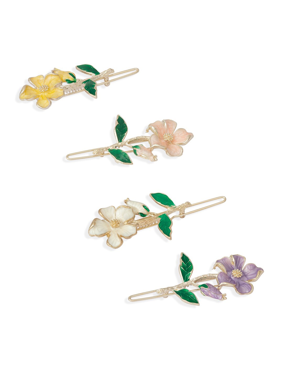 

HAIR DRAMA CO. Girls Set of 4 Embellished French Barrette, Gold
