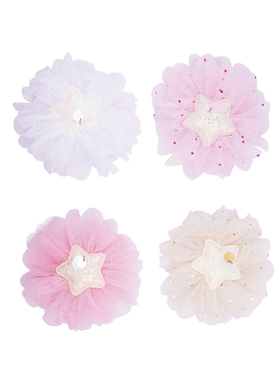

HAIR DRAMA COMPANY Girls Set of 4 Embellished Ponytail Holders, Pink