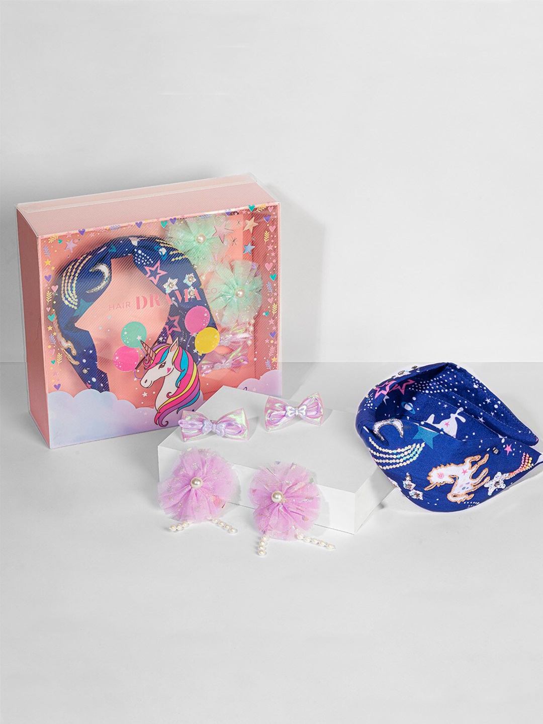 

HAIR DRAMA CO. Girls Set of 5 Unicorn Embellished Hair Accessory Set, Lavender