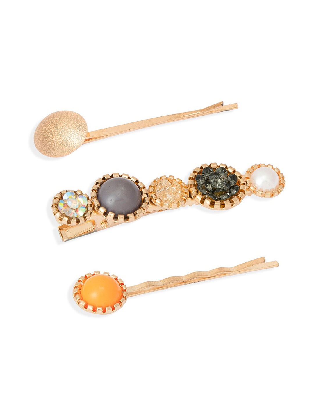 

HAIR DRAMA CO. Girls Set of 3 Embellished Bobby Pins, Gold