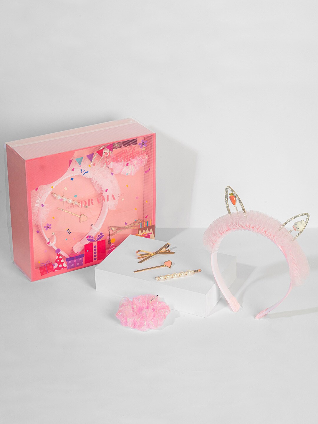 

HAIR DRAMA CO. Girls Set of 6 Embellished Hair Accessories Gift Set, Pink