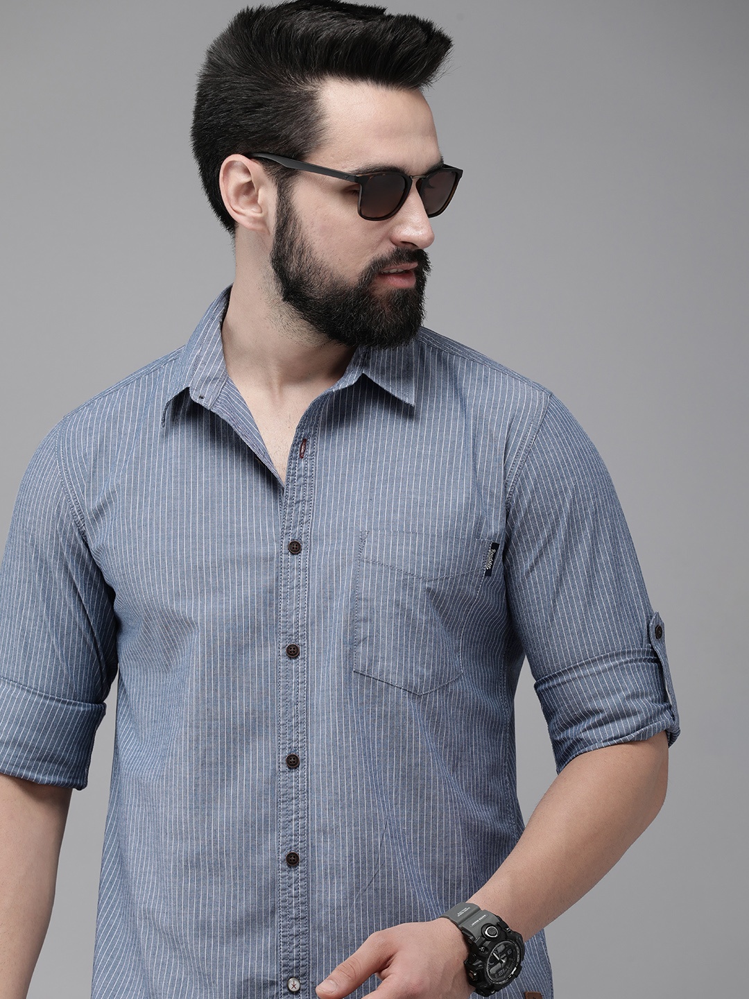 

The Roadster Life Co. Striped Casual Shirt, Blue