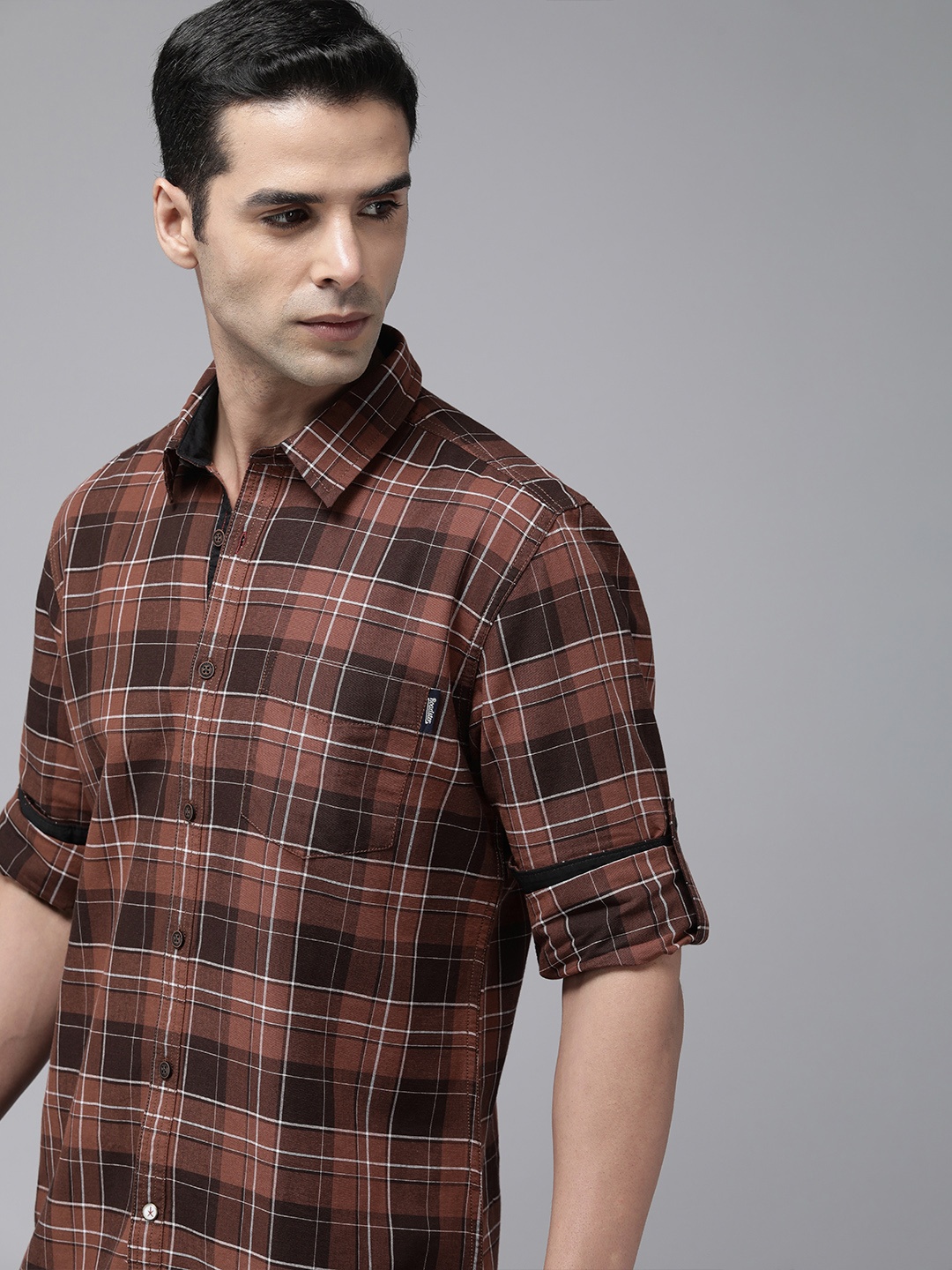 

The Roadster Lifestyle Co. Checked Pure Cotton Casual Shirt, Brown