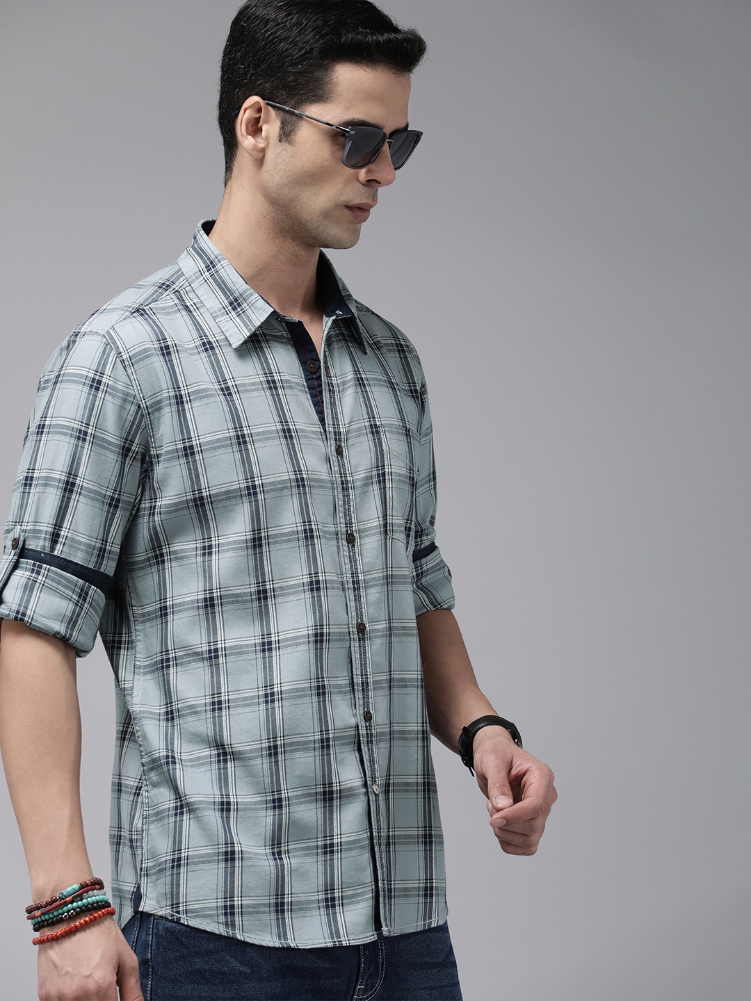 

The Roadster Lifestyle Co. Men Pure Cotton Tartan Checks Casual Shirt, Grey