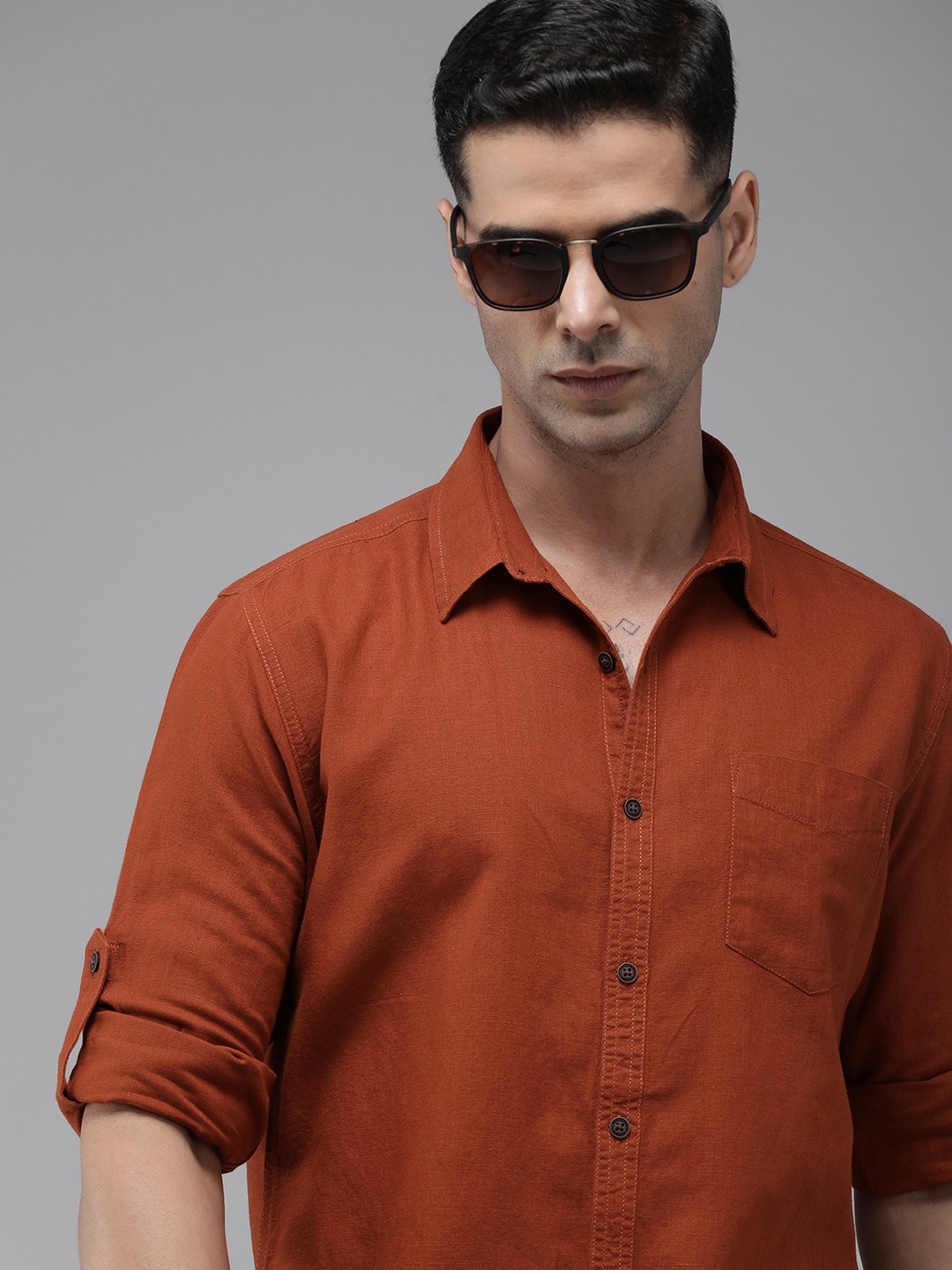 

The Roadster Life Co. Cotton Linen Casual Shirt, Rust