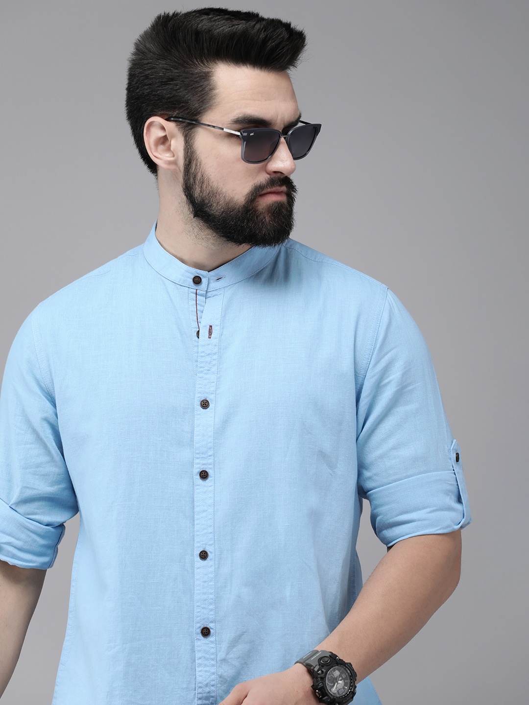 

The Roadster Life Co. Cotton Linen Casual Shirt, Blue