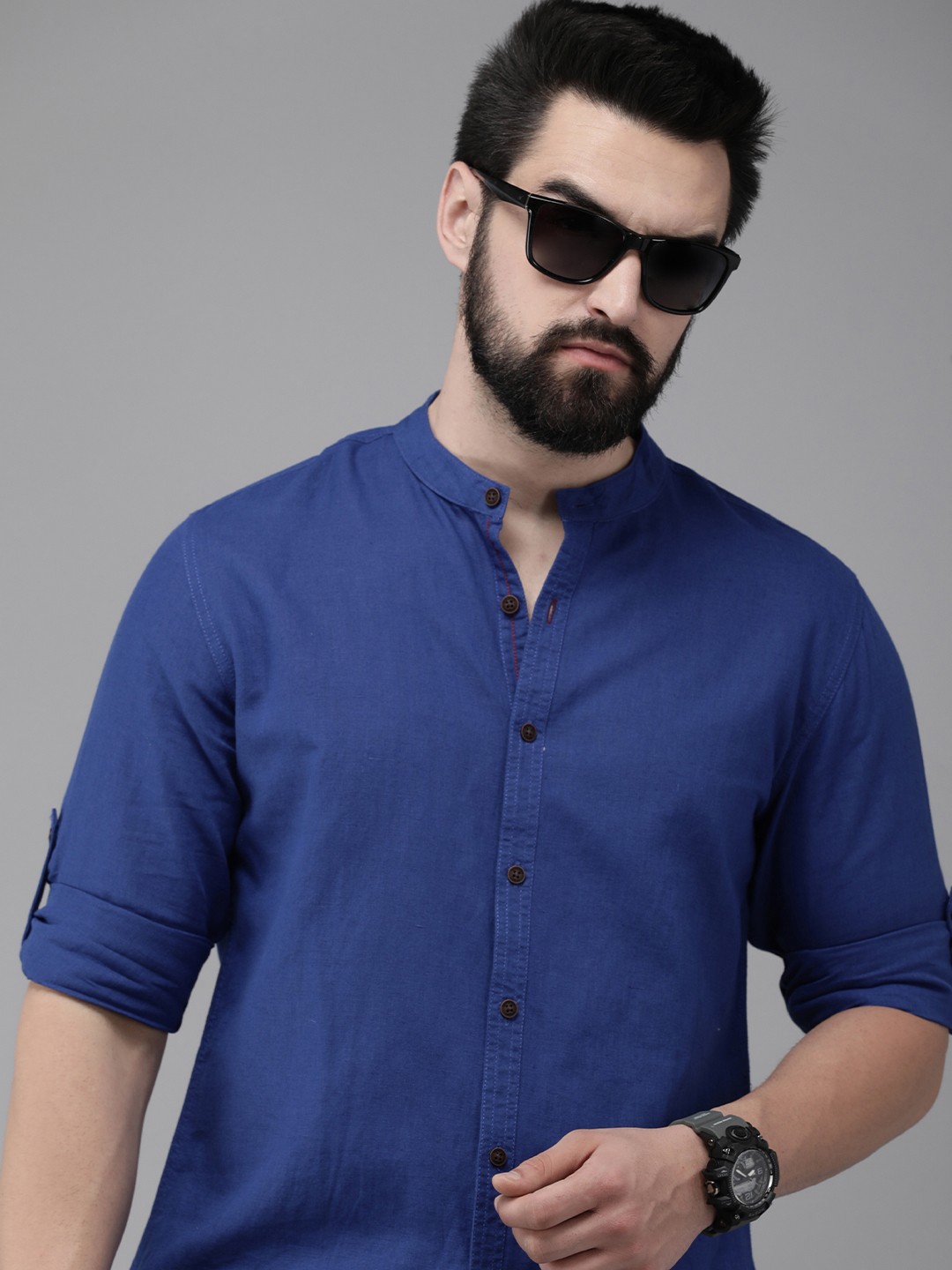 

The Roadster Lifestyle Co. Men Cotton Linen Solid Opaque Casual Shirt, Blue