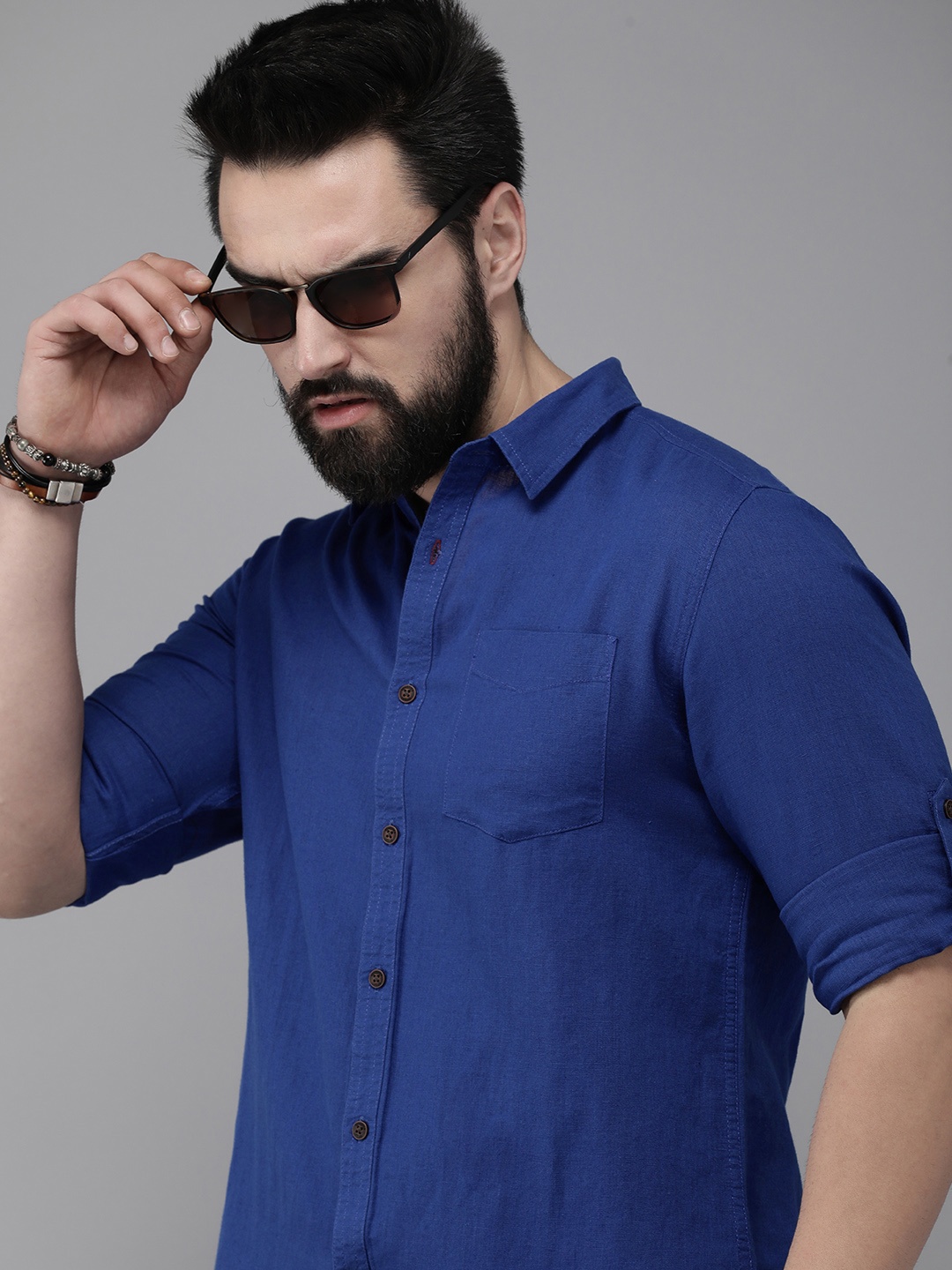 

The Roadster Life Co. Cotton Linen Casual Shirt, Blue