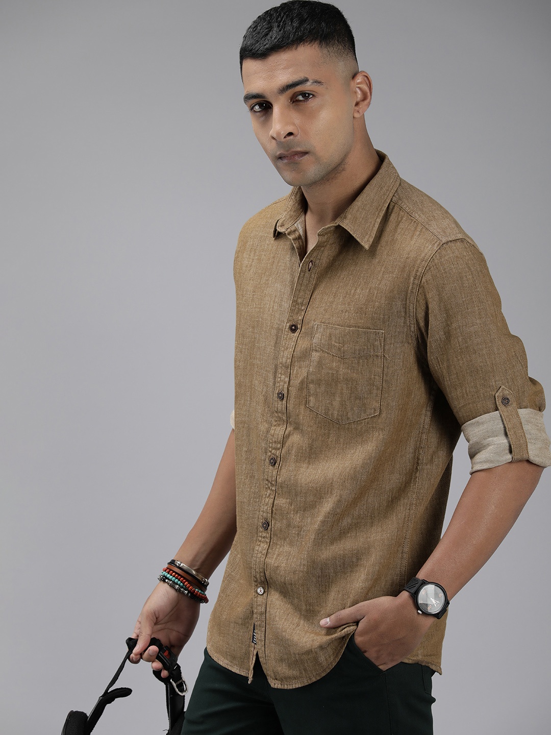 

The Roadster Lifestyle Co. Pure Cotton Casual Shirt, Brown