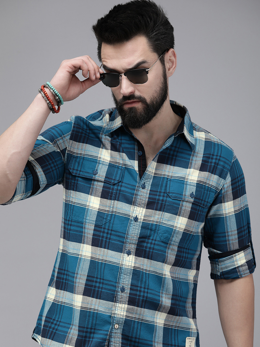 

The Roadster Life Co. Checked Pure Cotton Casual Shirt, Blue