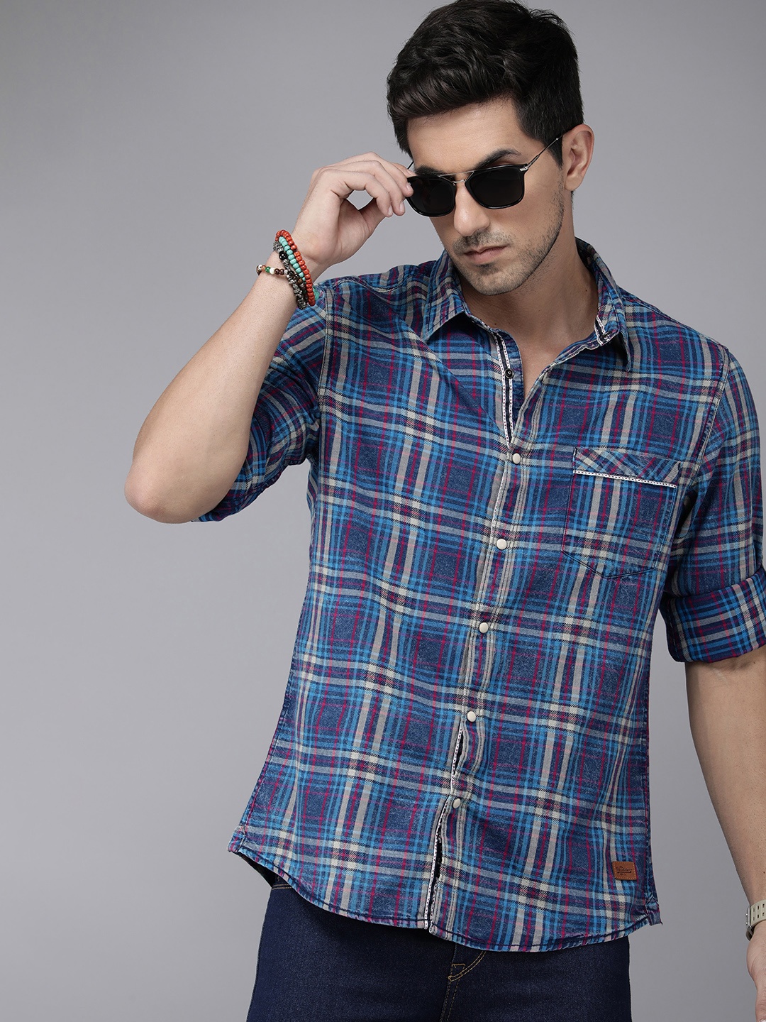 

The Roadster Life Co. Self-Design Checked Pure Cotton Casual Shirt, Blue