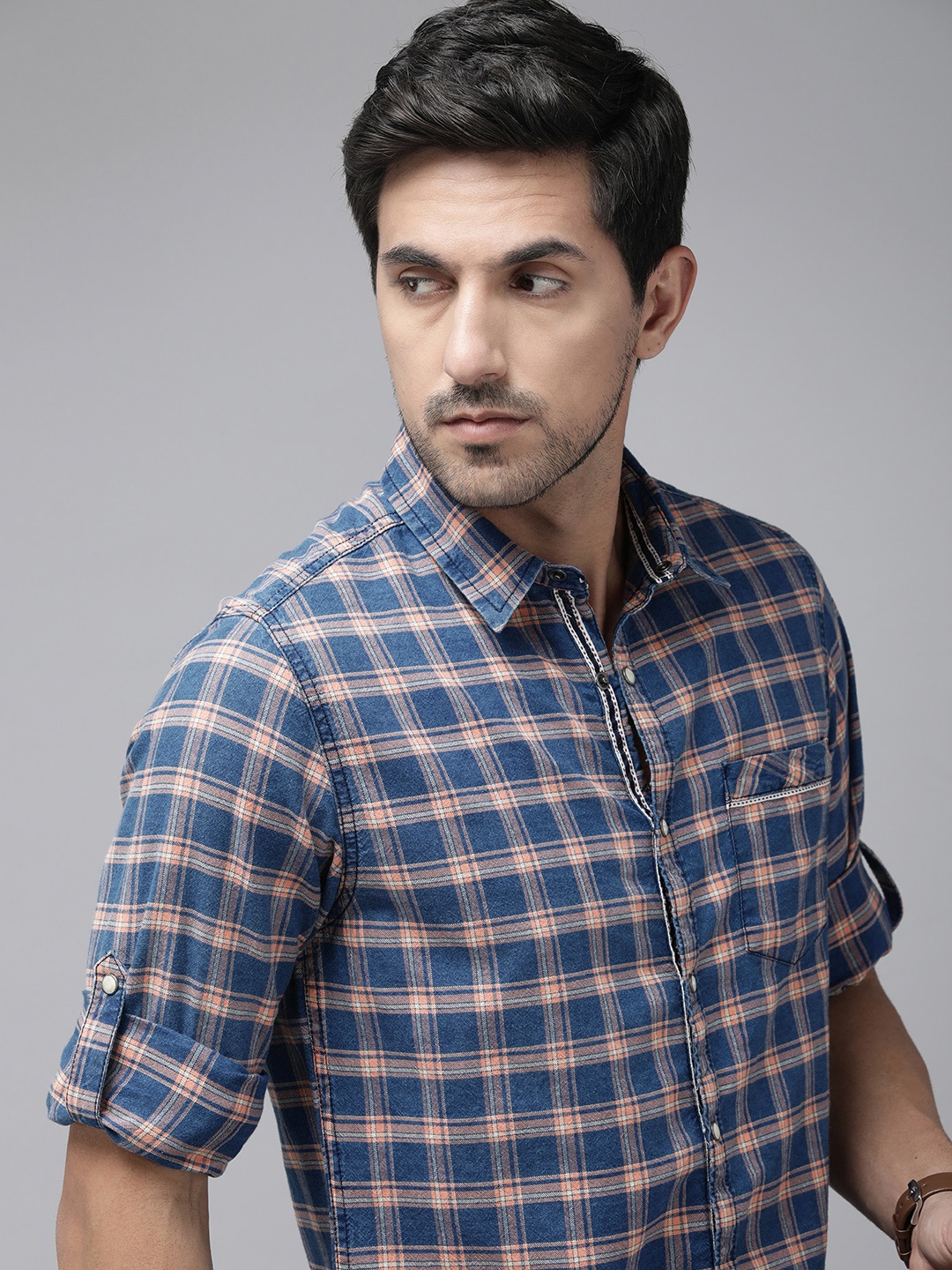

The Roadster Lifestyle Co. Men Pure Cotton Tartan Checked Casual Shirt, Blue