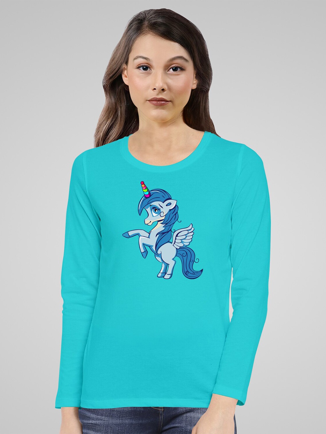 

Pootlu Women Printed Pure Cotton T-shirt, Blue