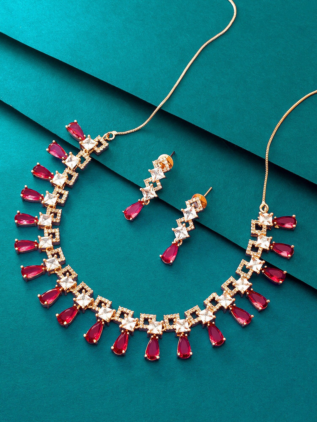 

aadita Rose Gold-Plated American Diamond Studded Jewellery Set