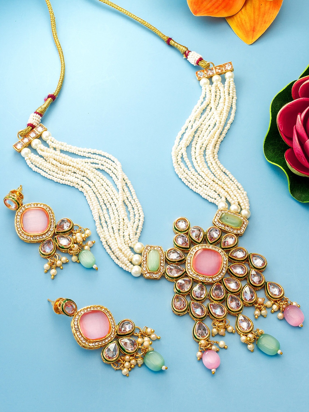 

aadita Gold-Plated Stone Studded Alloy Jewellery Set