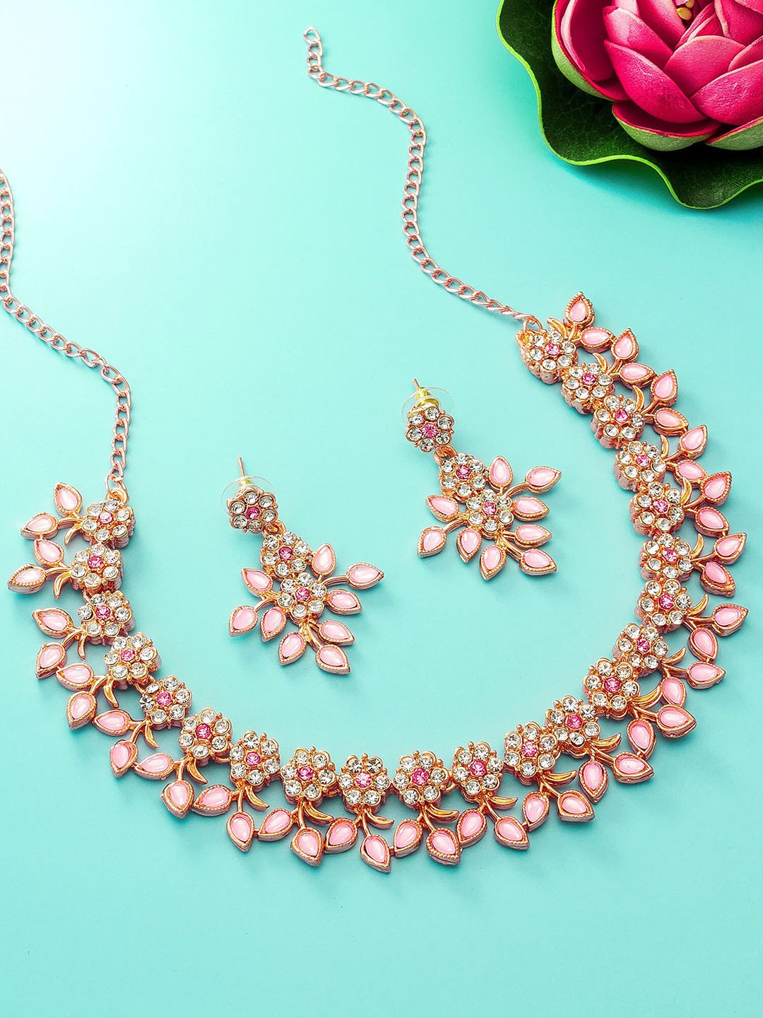 

aadita Rose Gold-Plated AD Stones Studded Jewellery Set