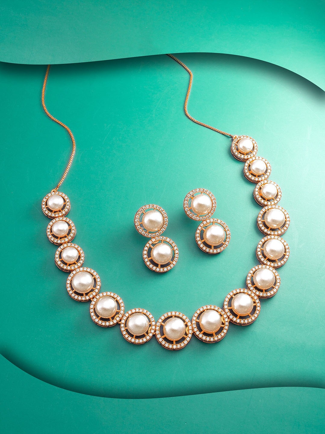 

aadita Rose Gold-Plated AD-Studded Jewellery Set