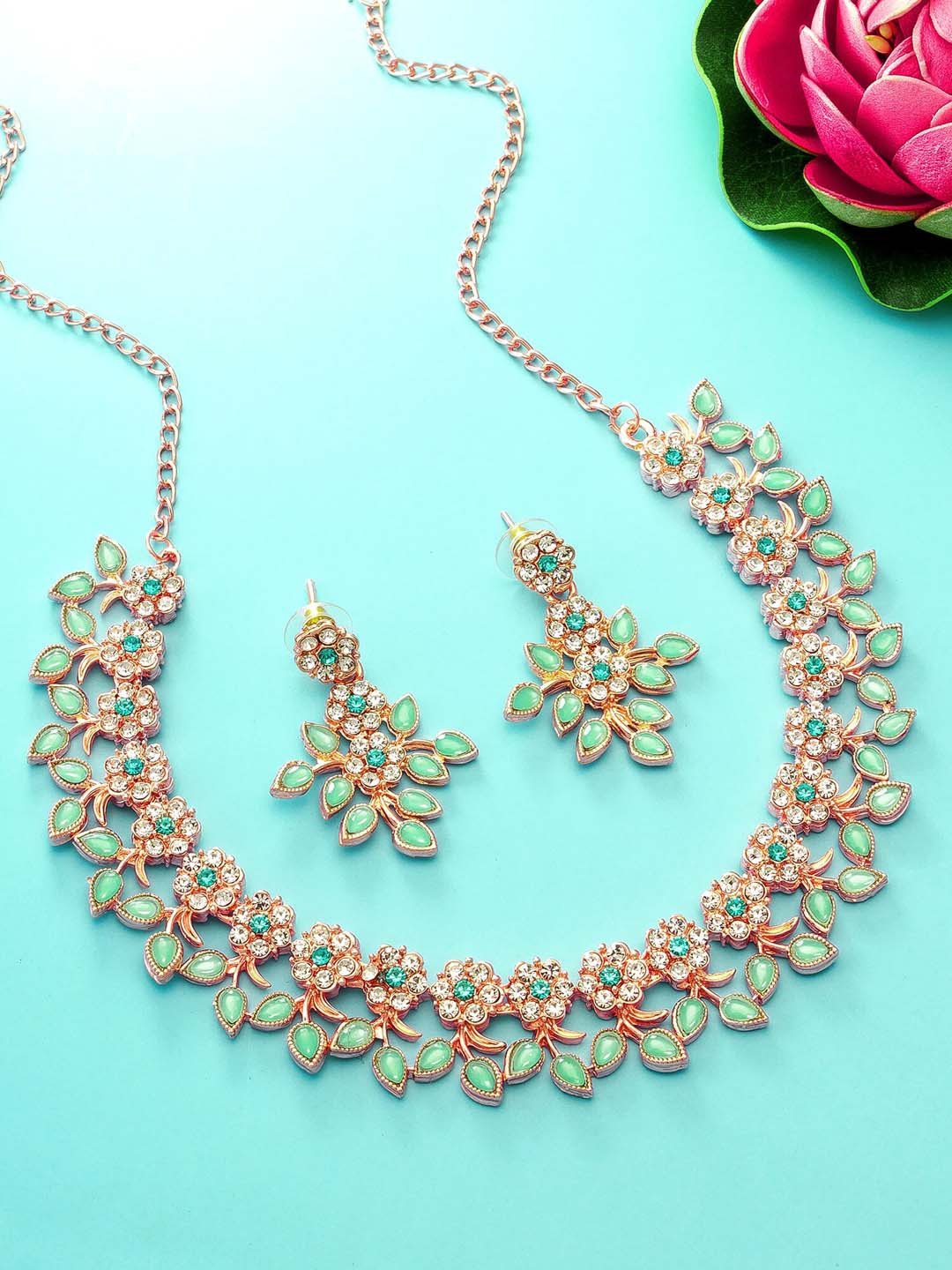 

aadita Rose Gold-Plated AD Studded Jewellery Set