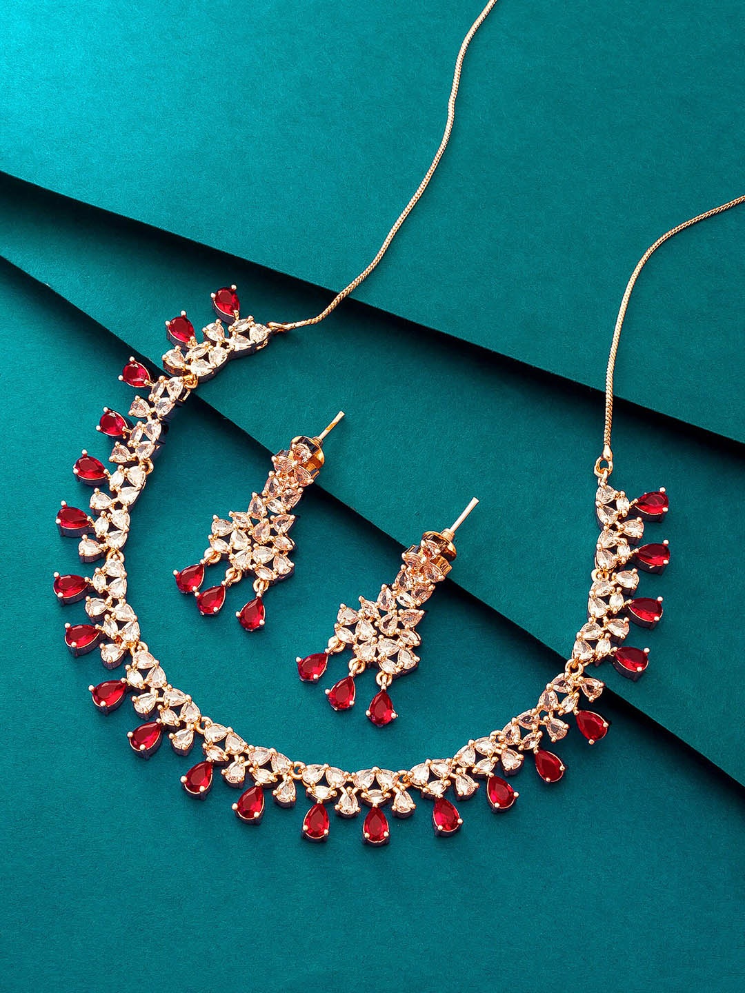 

aadita Gold Plated AD Studded Jewellery Set, Rose gold