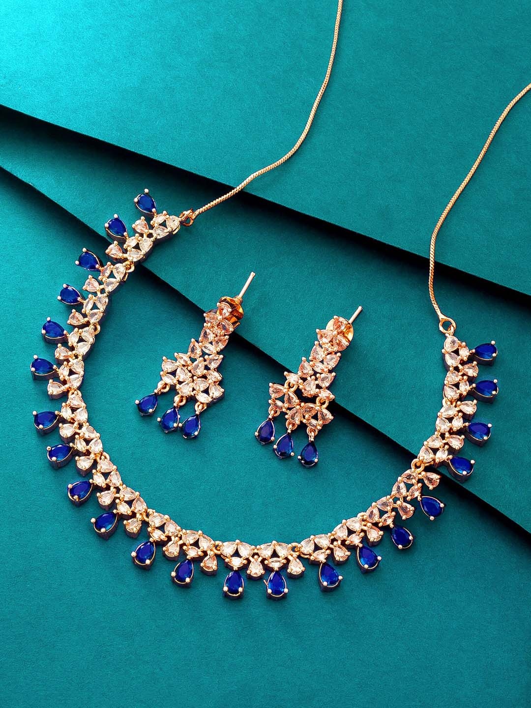 

aadita Rose Gold-Plated & AD Stone-Studded Choker Jewellery Set
