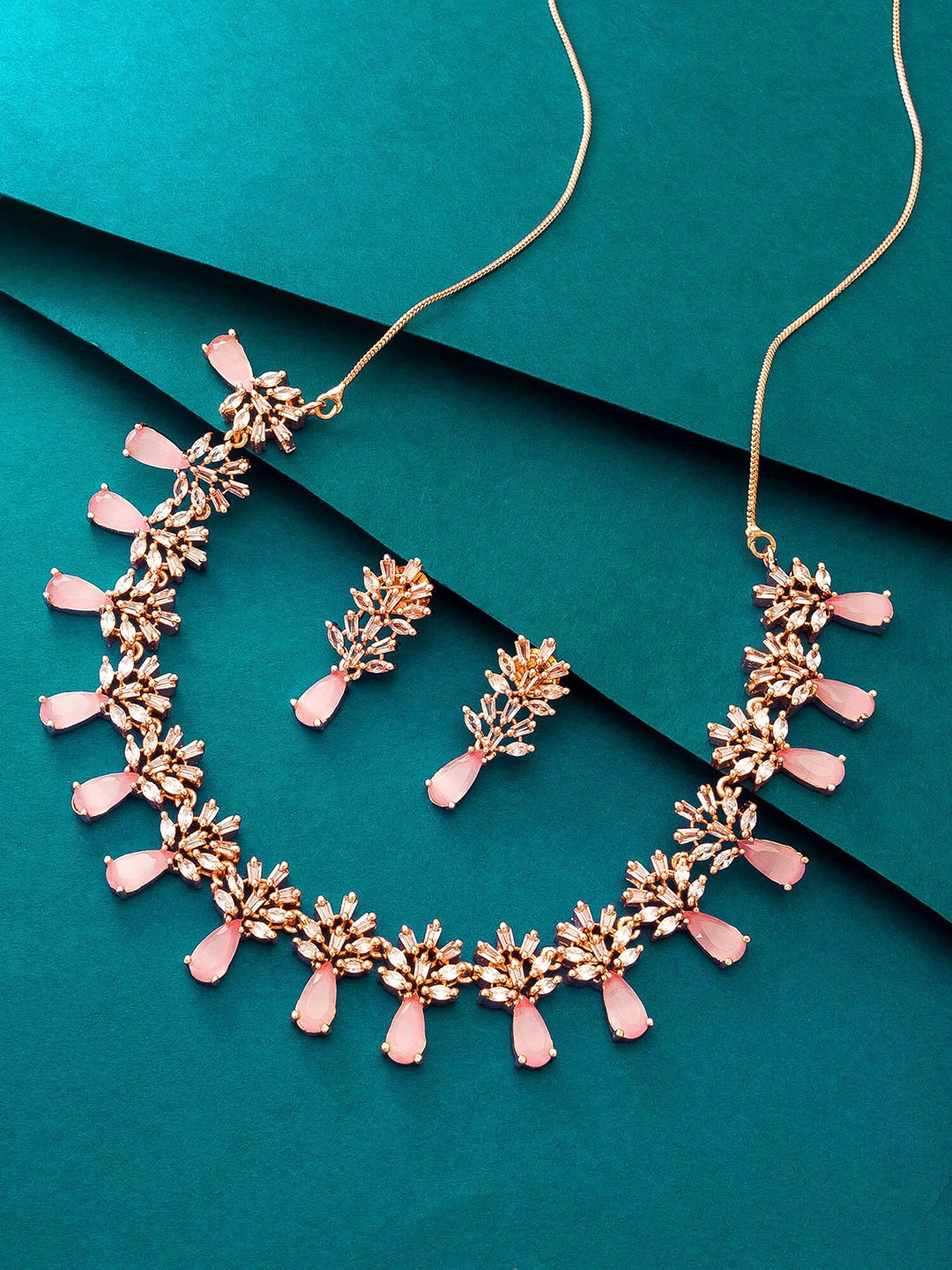 

aadita Rose Gold-Plated AD-Studded Choker Jewellery Set