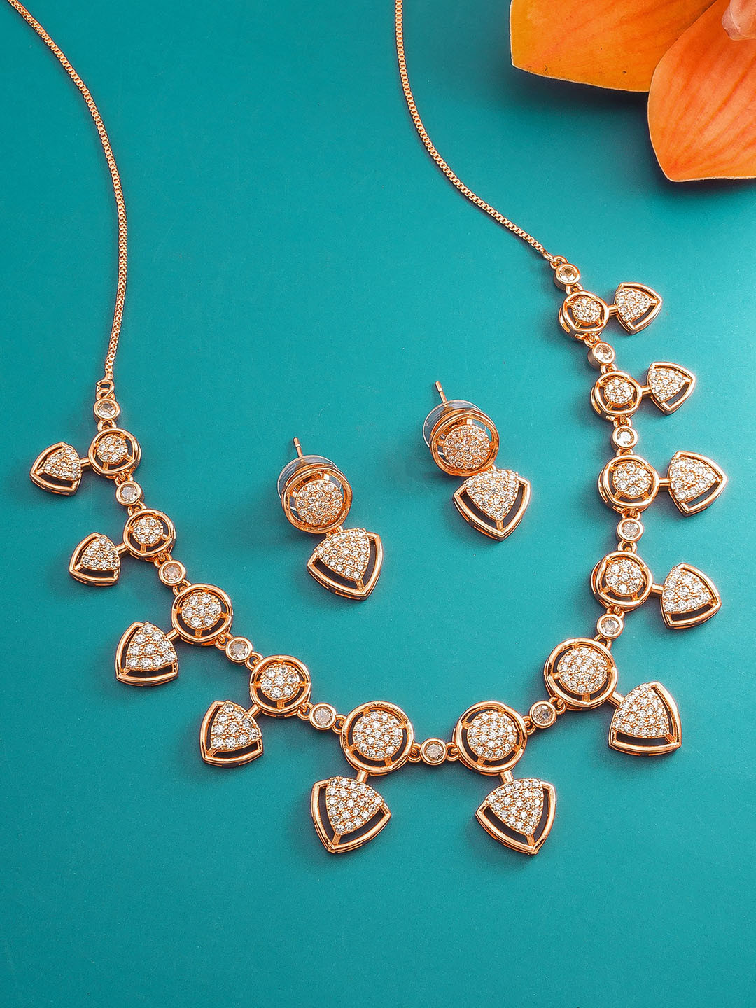

aadita Rose Gold-Plated AD Studded Jewellery Set