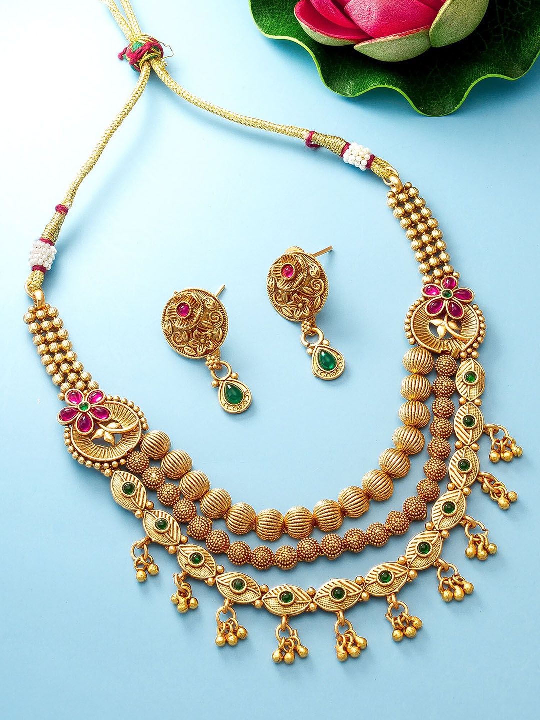 

aadita Gold-Plated Stone Studded Multistrand Jewellery Set