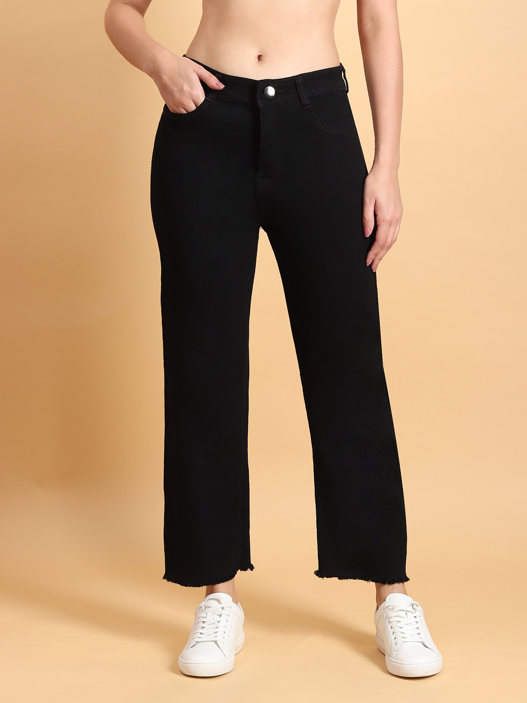 

LIVE OK Women Boyfriend Fit High-Rise Stretchable Jeans, Black