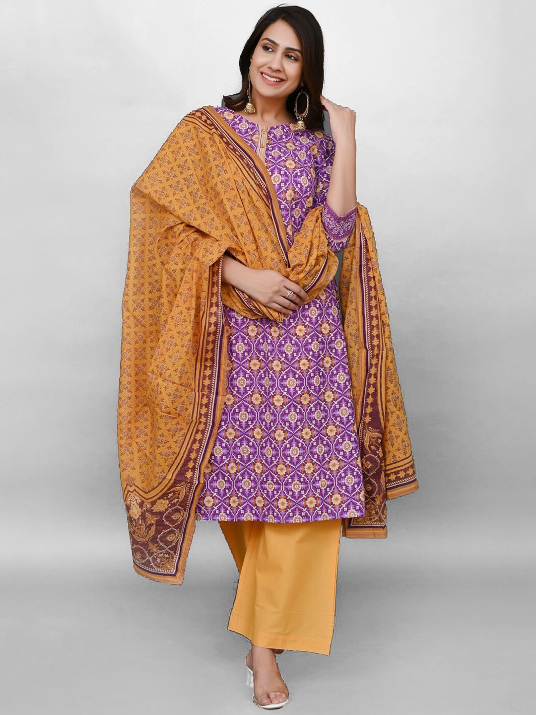 

PRAKRTEE Women Floral Printed Pure Cotton Kurta with Palazzos & Dupatta, Purple