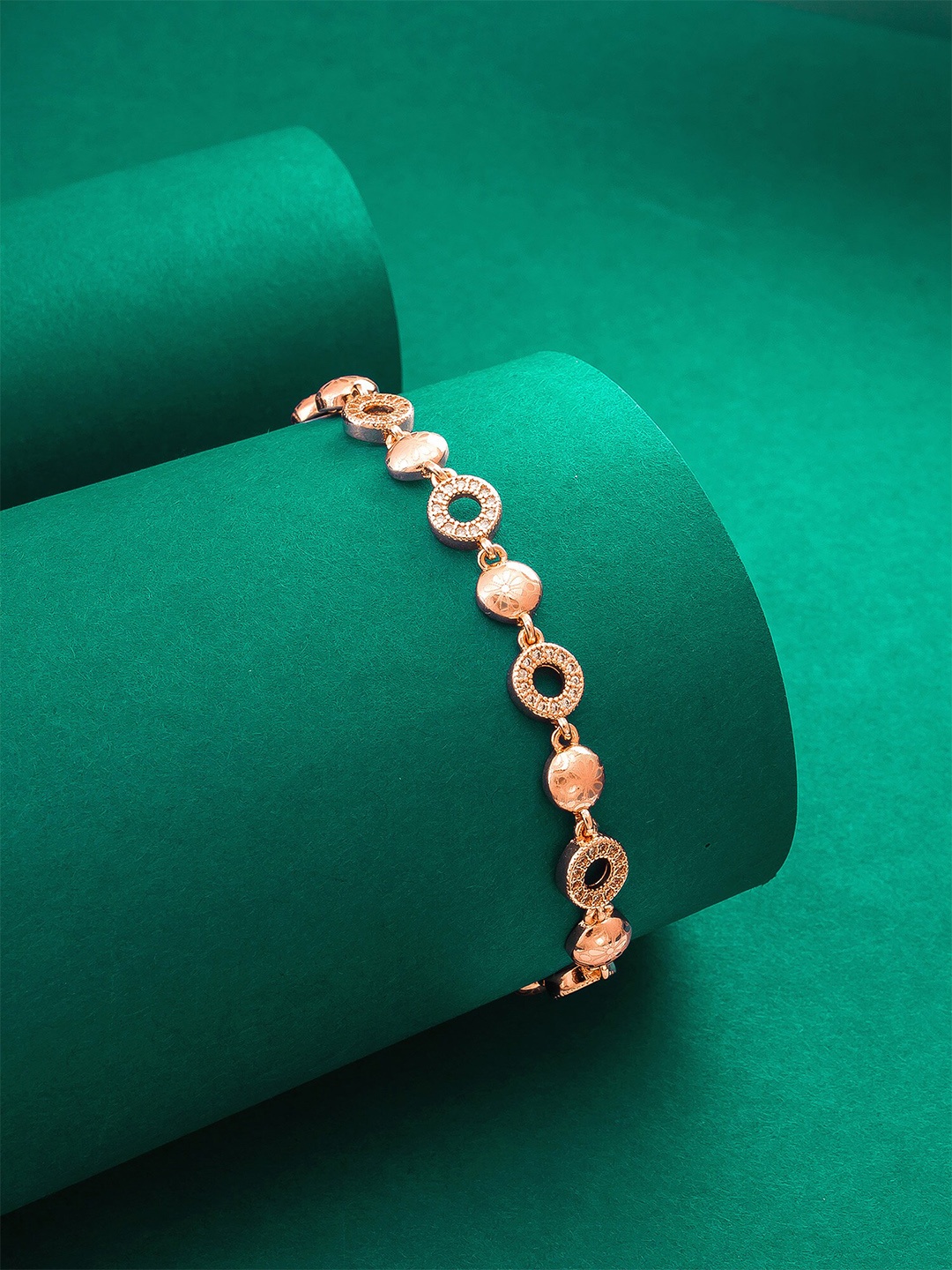 

aadita Women Rose Stone Studded Gold-Plated Link Bracelet, Rose gold