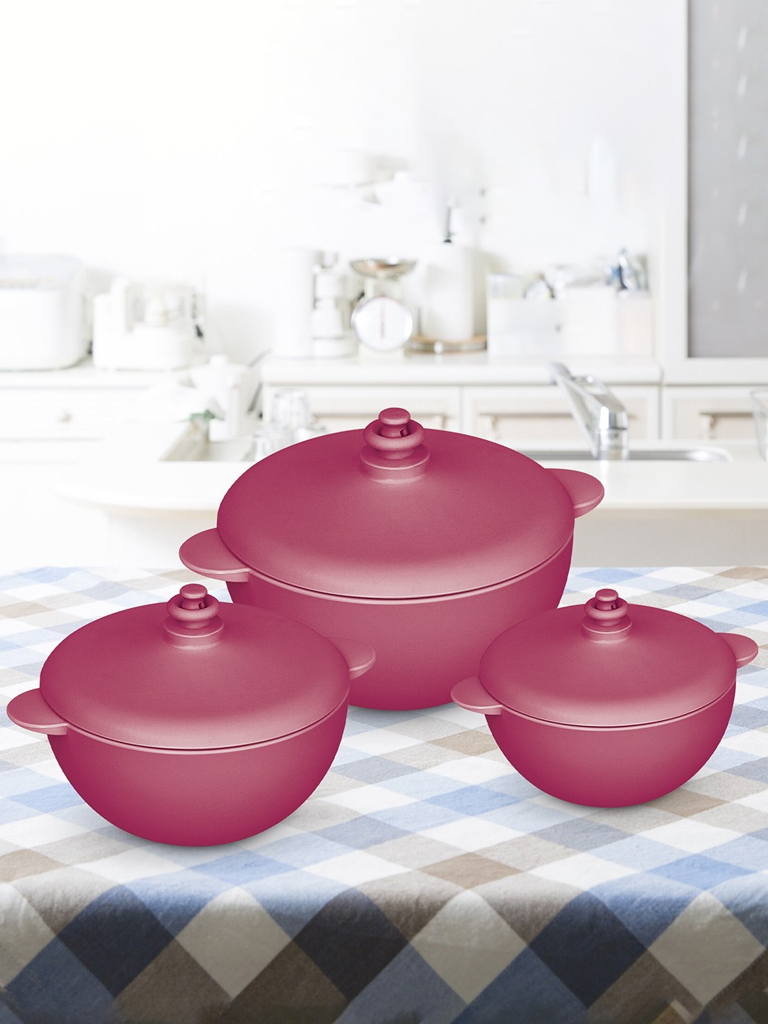 

Milton Micro Set Of 3 Maroon Casserole 500 ml 1L 1.5L