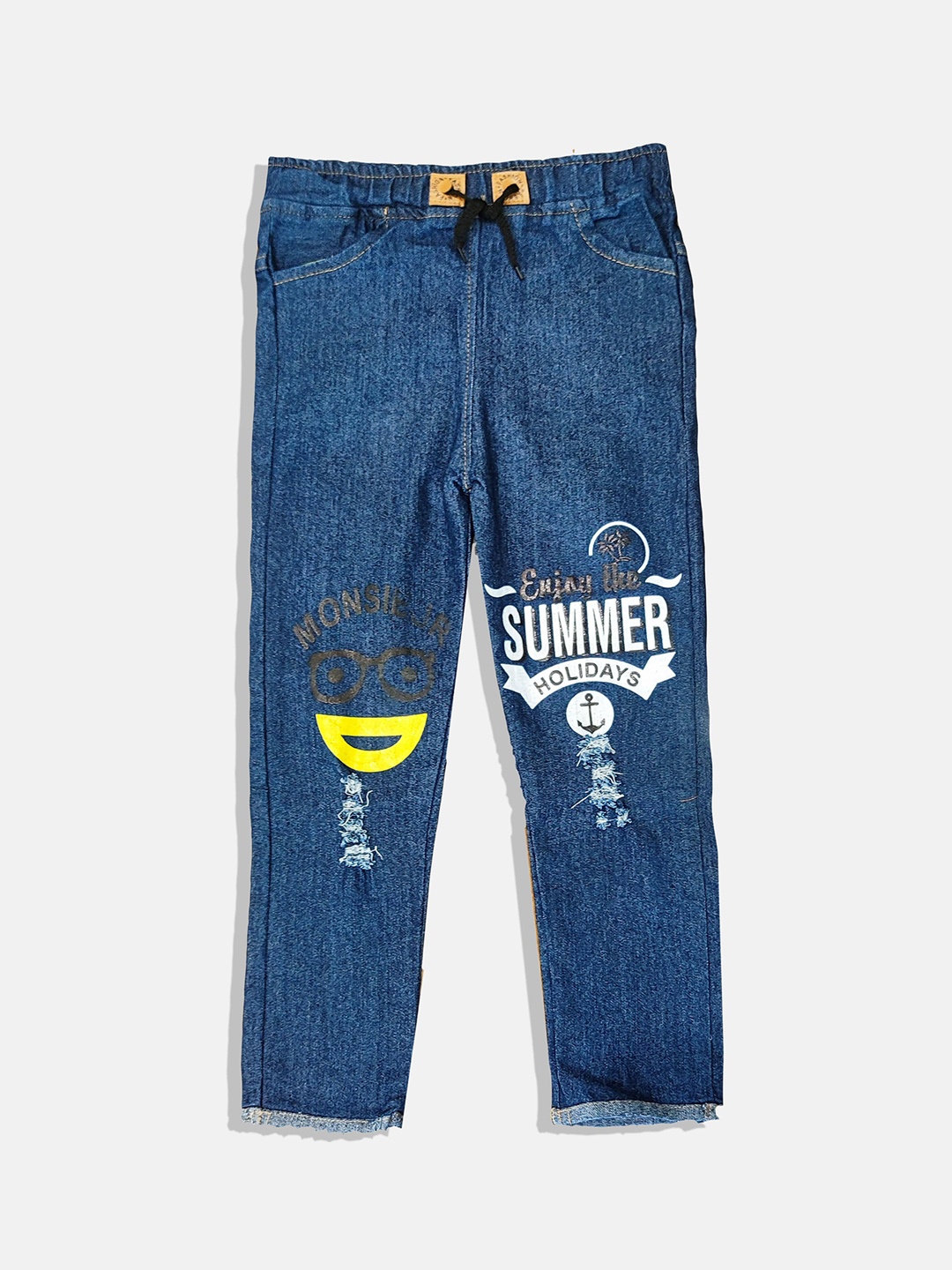 

PINVE Kids Girls Printed Low Distressed Tapered Fit Trouser, Blue