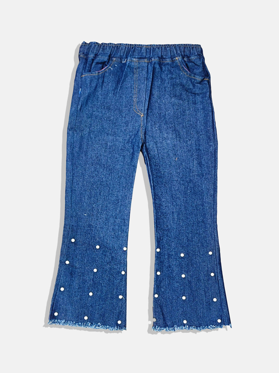 

PINVE Kids Girls Pearl Embroidered Flared Trousers, Blue