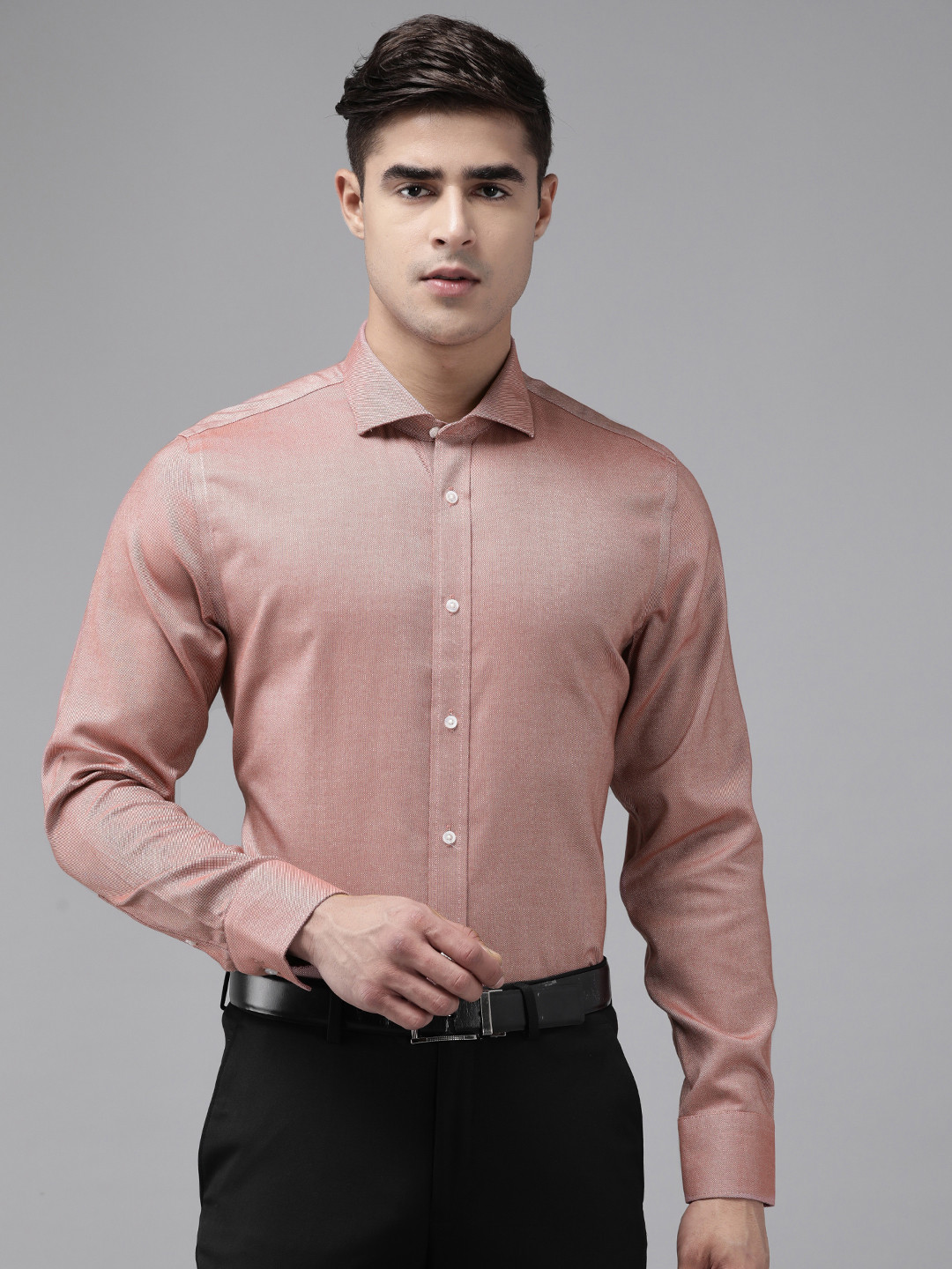 

Blackberrys Men Pure Cotton Slim Fit Opaque Formal Shirt, Pink