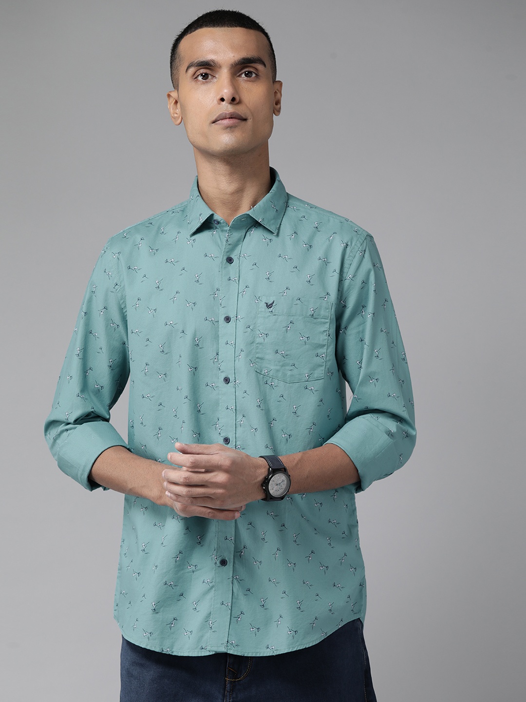 

Blackberrys Slim Fit Printed Casual Shirt, Sea green