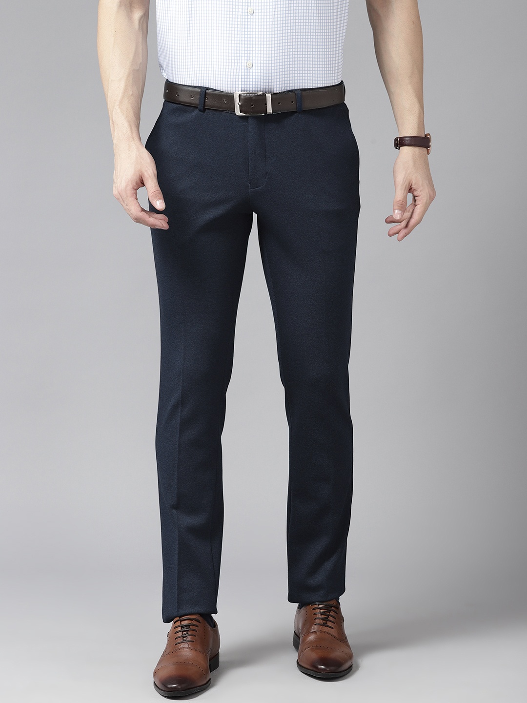 

Blackberrys Men Tapered Fit Low-Rise Formal Trousers, Navy blue