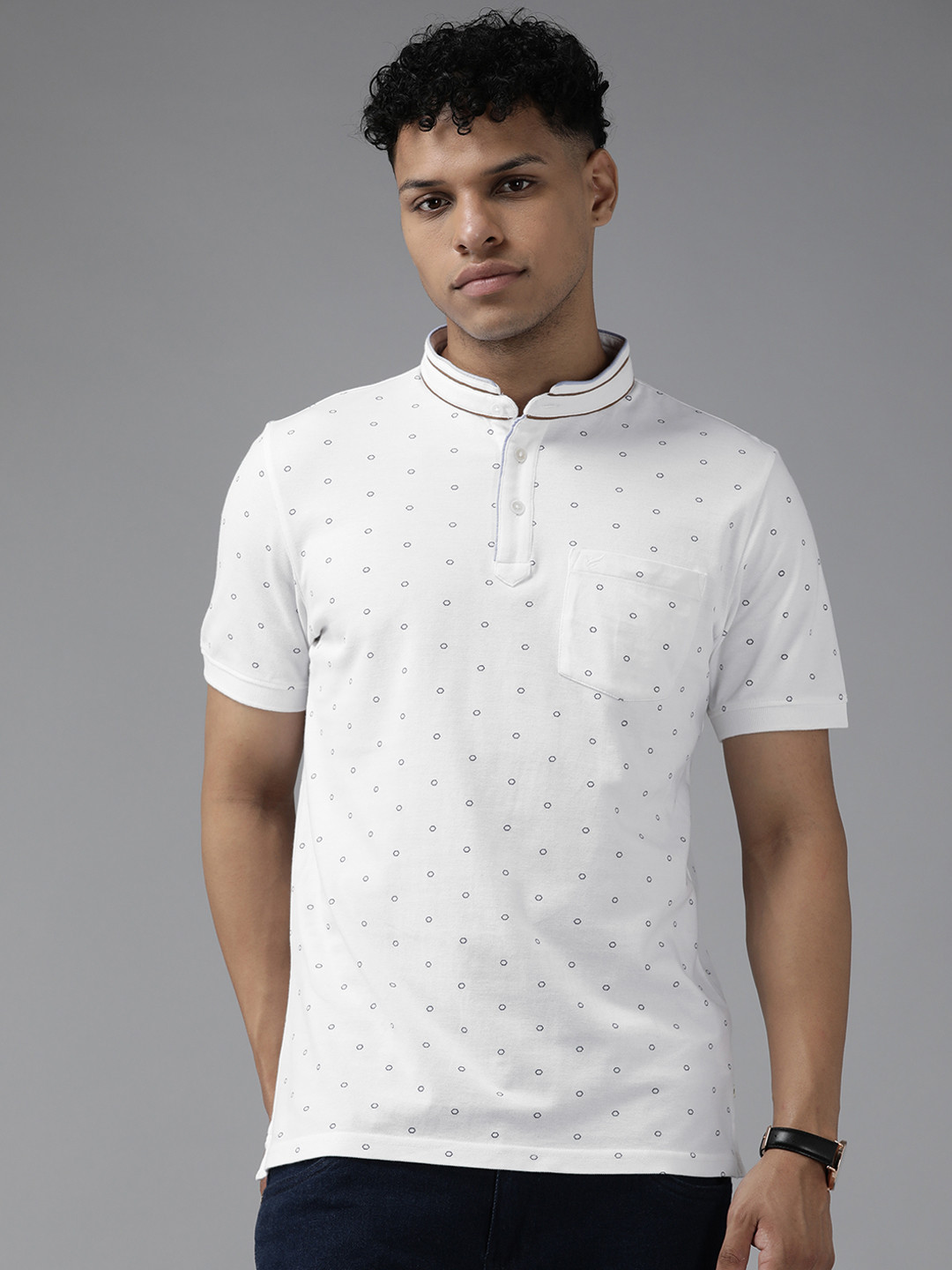 

Blackberrys Printed Polo Collar Pure Cotton T-shirt, White