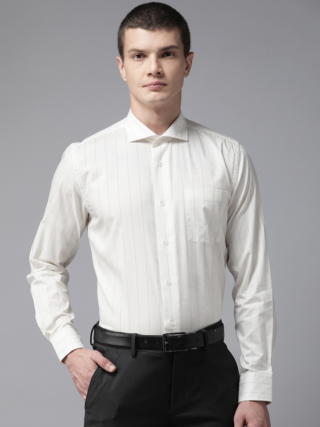 

Blackberrys Men India Slim Fit Striped Formal Shirt, Off white
