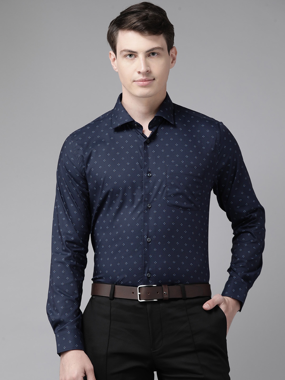 

Blackberrys Slim Fit Printed Semiformal Shirt, Navy blue