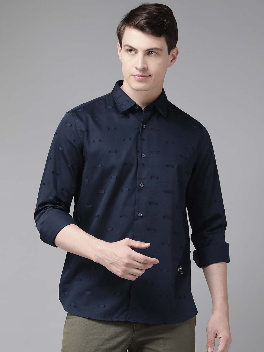 

Blackberrys Pure Cotton Dobby Detail Slim Fit Casual Shirt, Navy blue