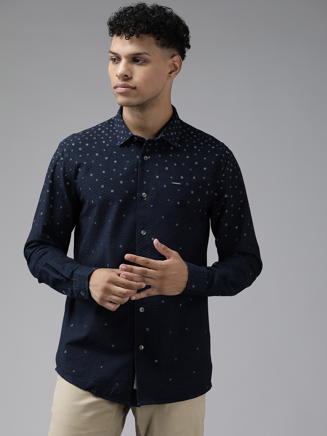 

Blackberrys Slim Fit Printed Casual Shirt, Navy blue