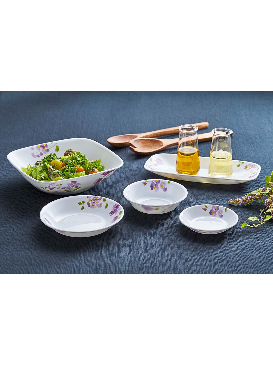 

Corelle Asia Collection 3 Pieces White & Purple Floral Printed Glossy Bowls 828 ml each