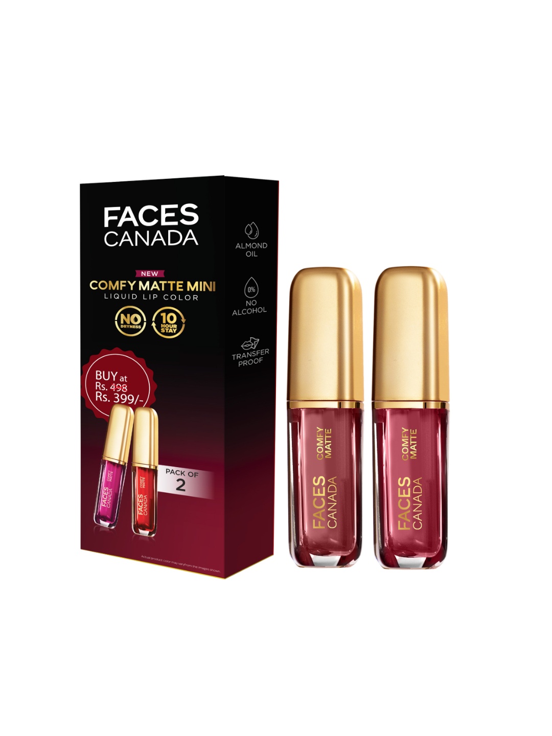 

FACES CANADA Set of 2 Comfy Matte Mini Long Lasting Liquid Lipstick - 1.2 ml each, Brown