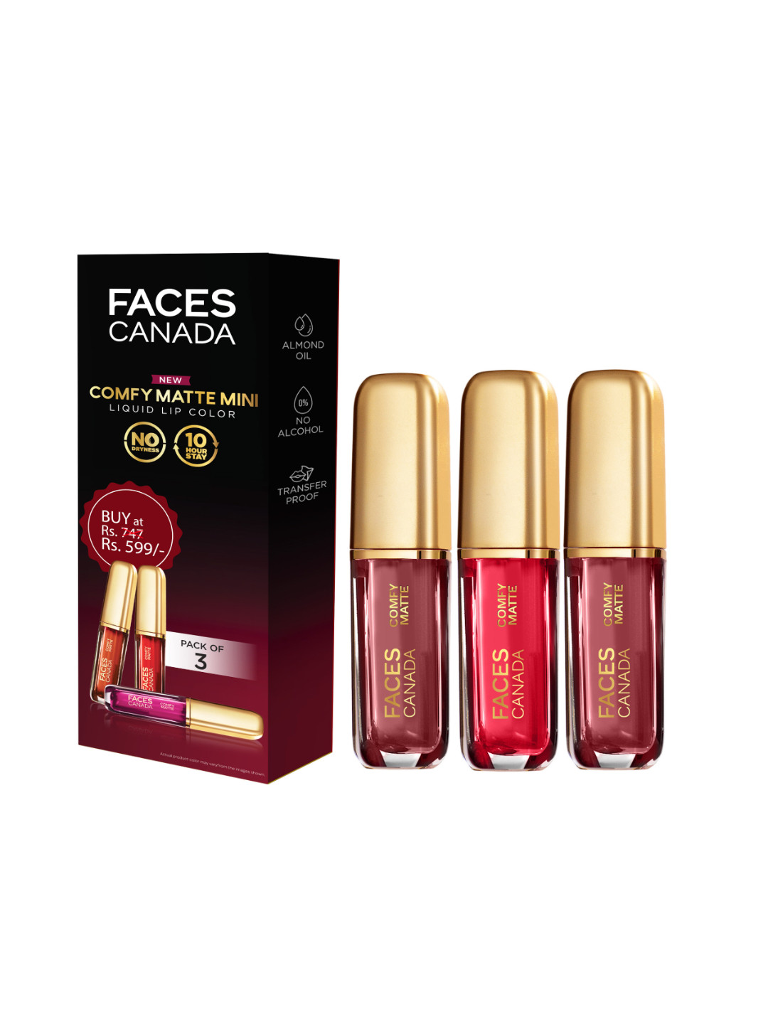 

FACES CANADA Set of 3 Comfy Matte Mini Long Lasting Liquid Lipstick - 1.2 ml each, Brown