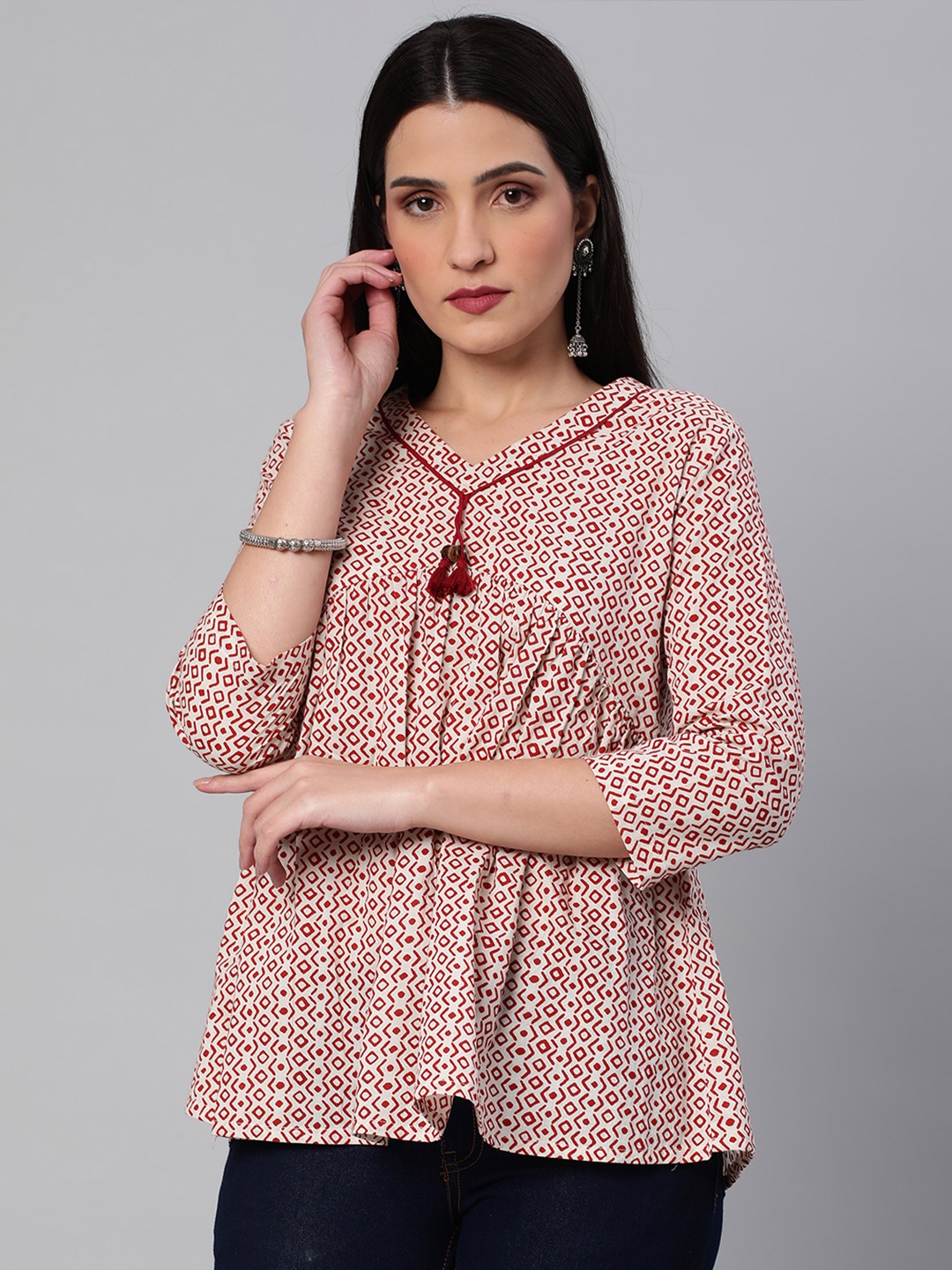 

KAMI KUBI Geometric Printed Cotton Top, Maroon