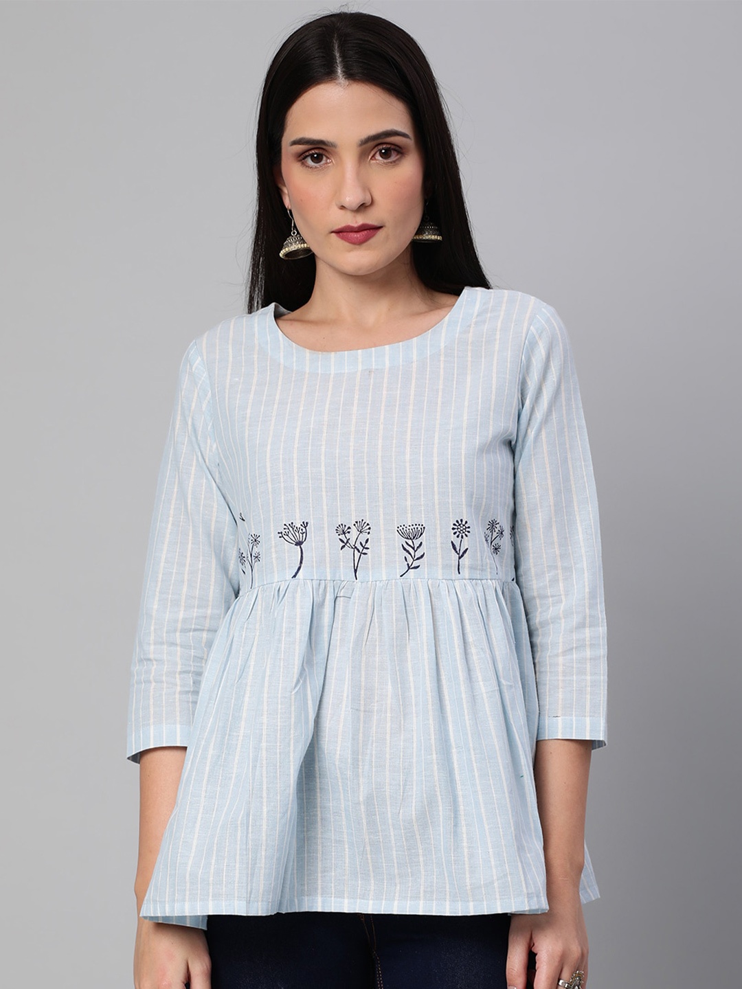 

KAMI KUBI Striped Empire Pure Cotton Top, Blue