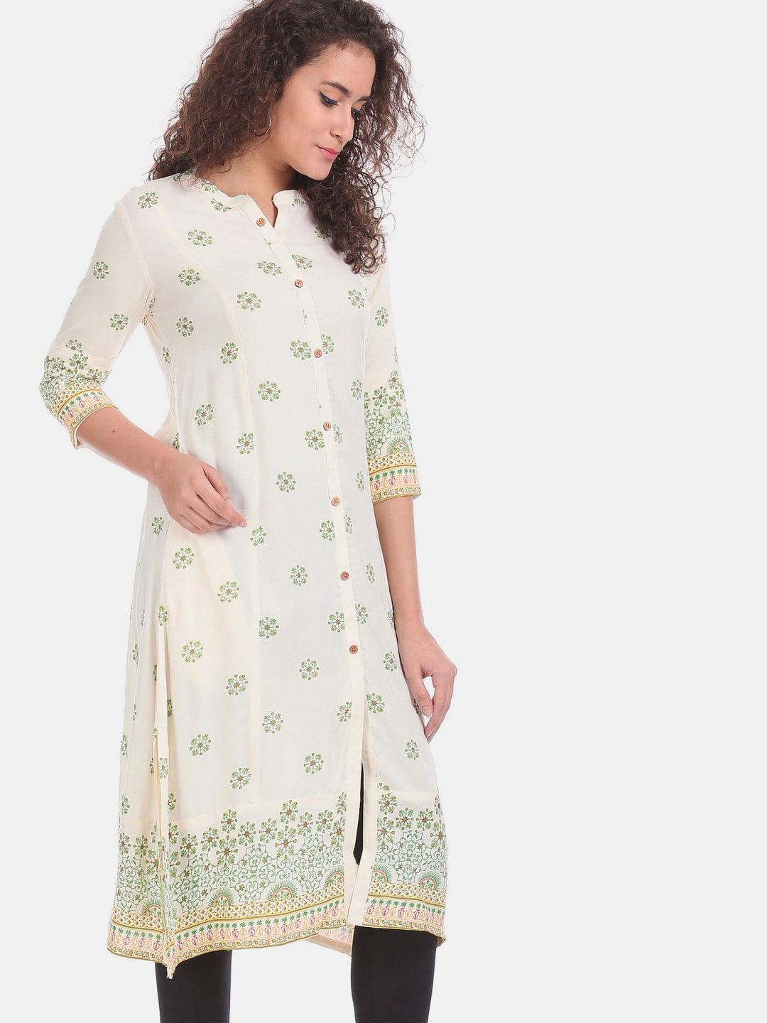 

V-Mart Women White Geometric Mirror Work Kurta