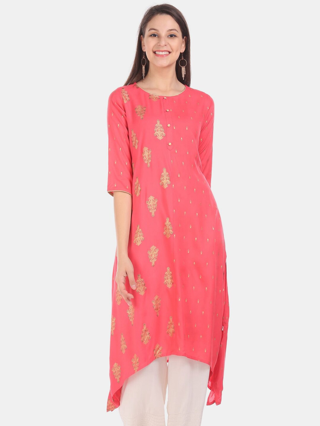 

V-Mart Women Ethnic Motifs Printed Round Neck Kurta, Pink