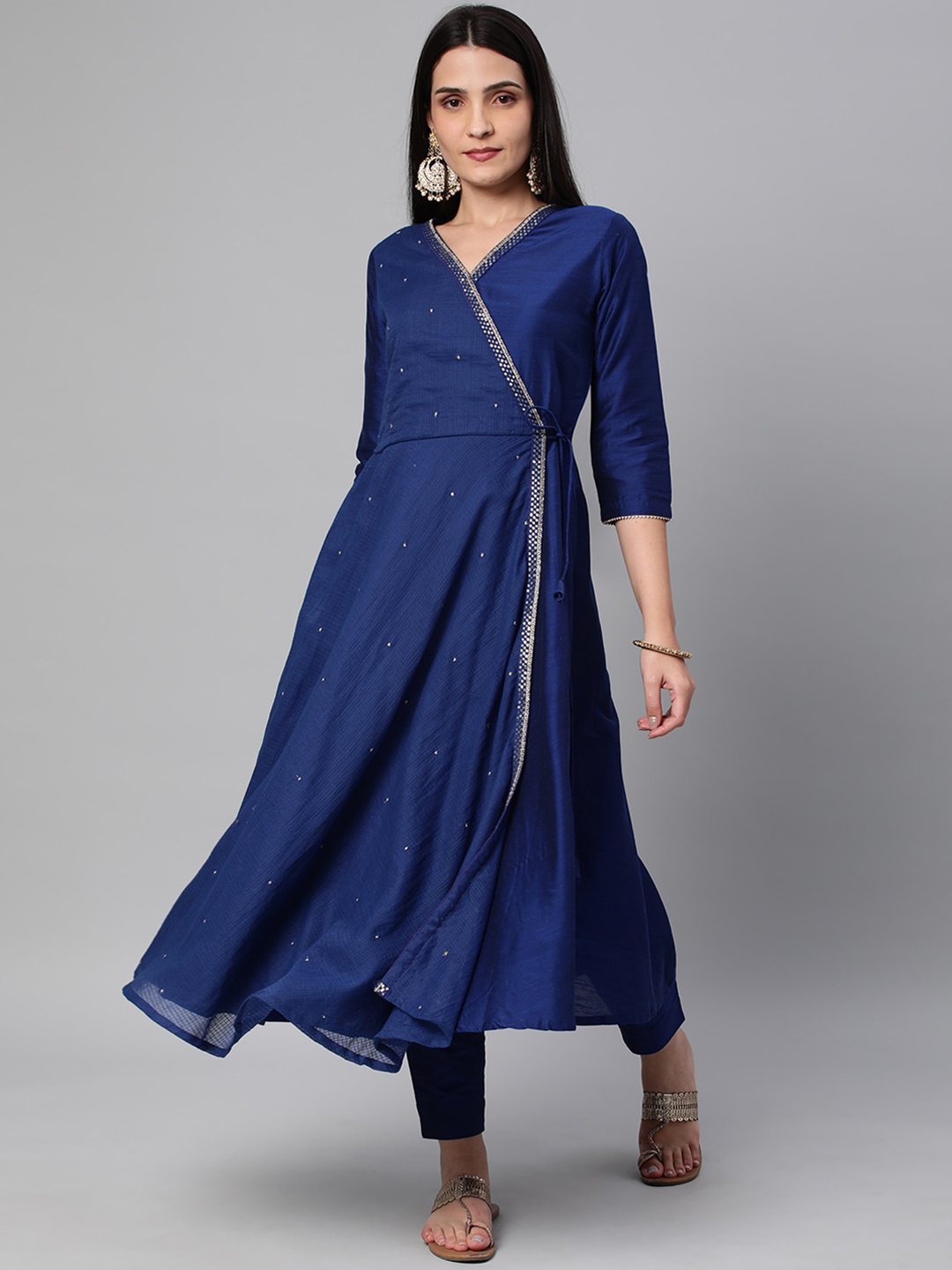 

KAMI KUBI Women Embellished Sequins V-Neck Anarkali Kurta, Blue